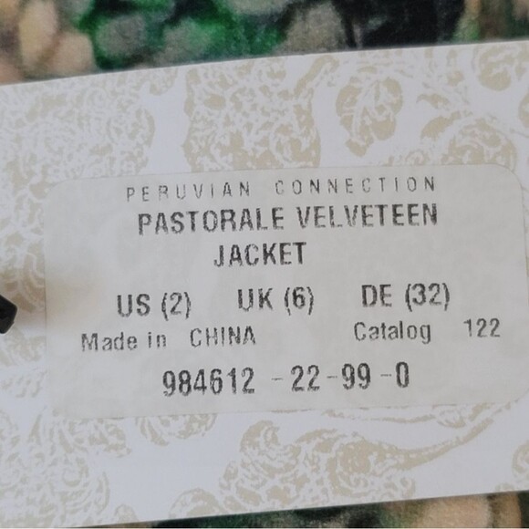NWT Peruvian Connection women's Pastorale Velveteen Blazer Jacket Size 2 XS - Picture 13 of 13